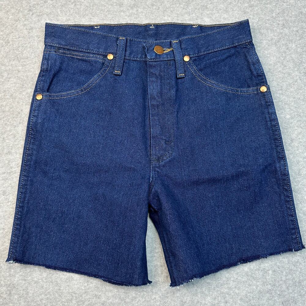 Wrangler Cut Off Jean Short SZ 27 Dark Wash Denim Cotton Raw Hem Zip Fly Button